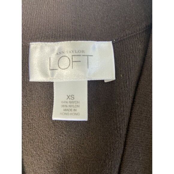 Ann Taylor Loft brown scoop bottom short  open cardigan cap sleeves  size SX - Picture 3 of 7